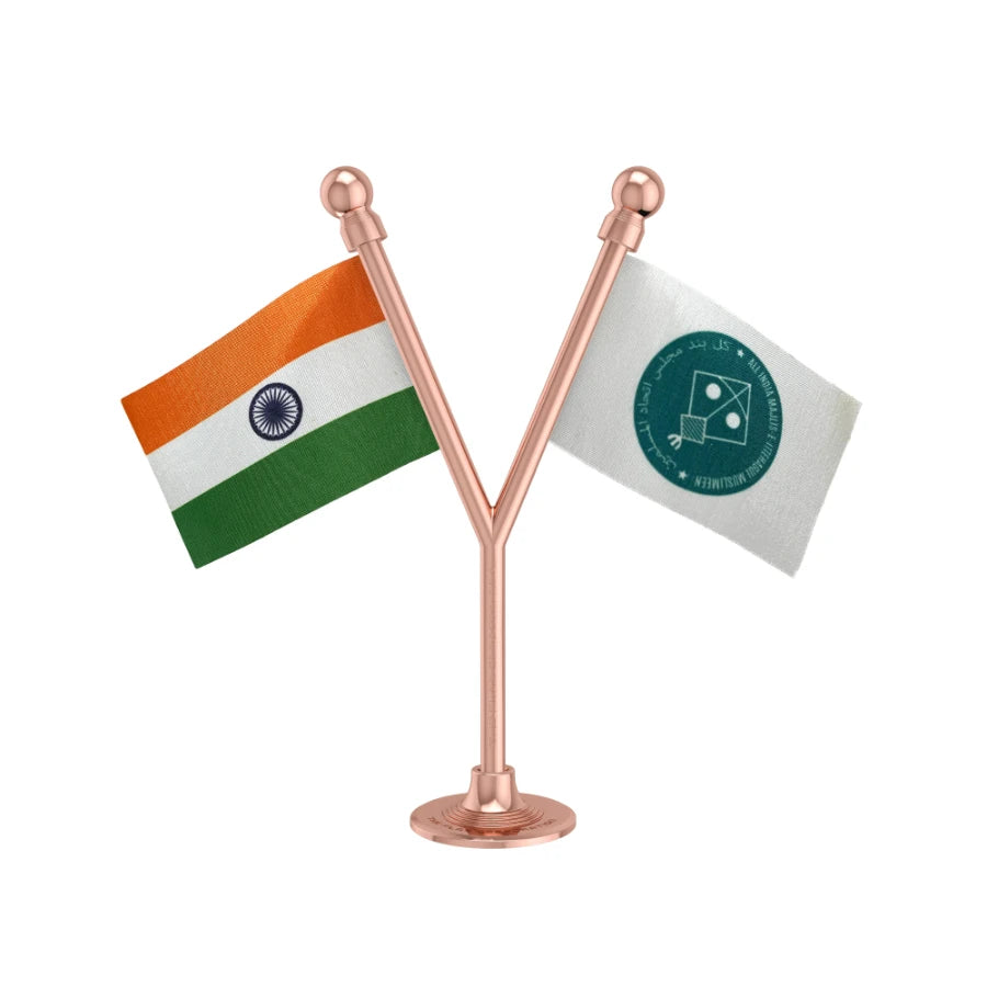 India & AIMIM All India Majlis-e-Ittehadul Muslimeen Dual Car Dashboard Flag of 2in x 3in With A Plastic Base