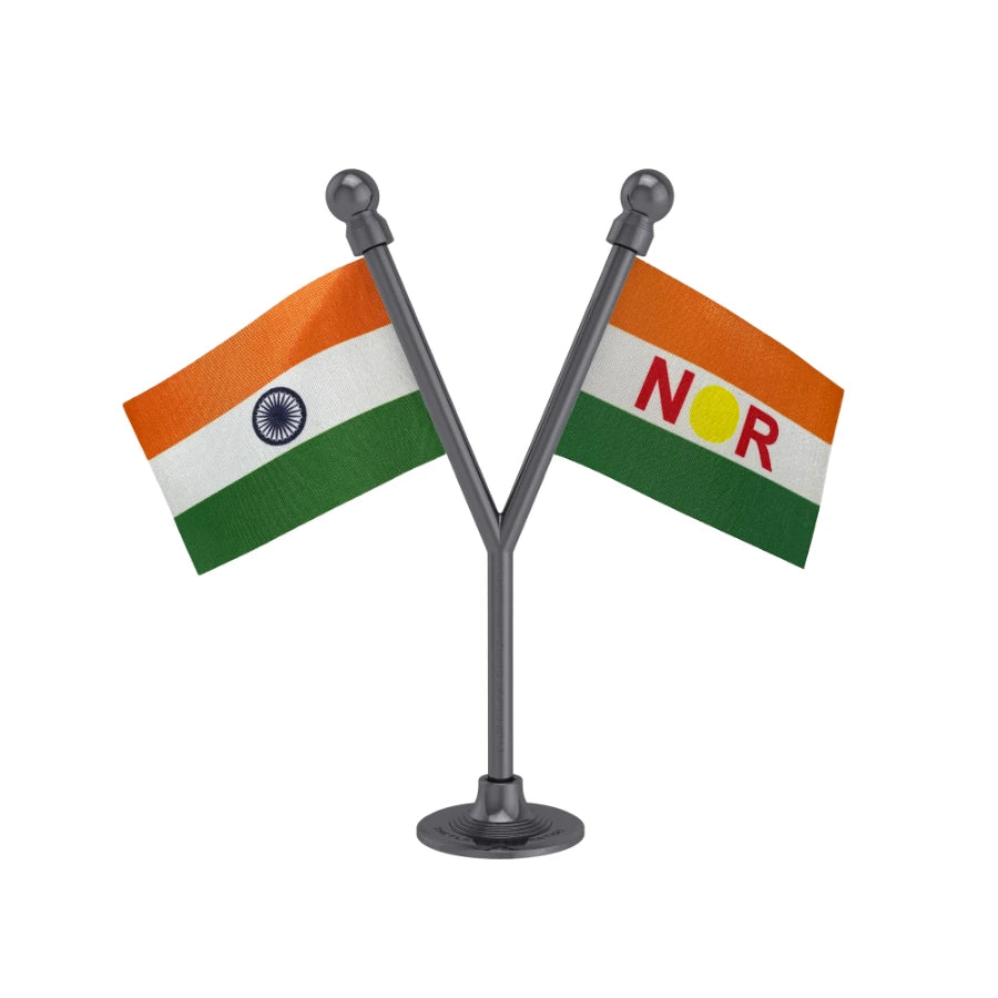 India & AINRC All India N.R. Congress Dual Car Dashboard Flag of 2in x 3in With A Plastic Base