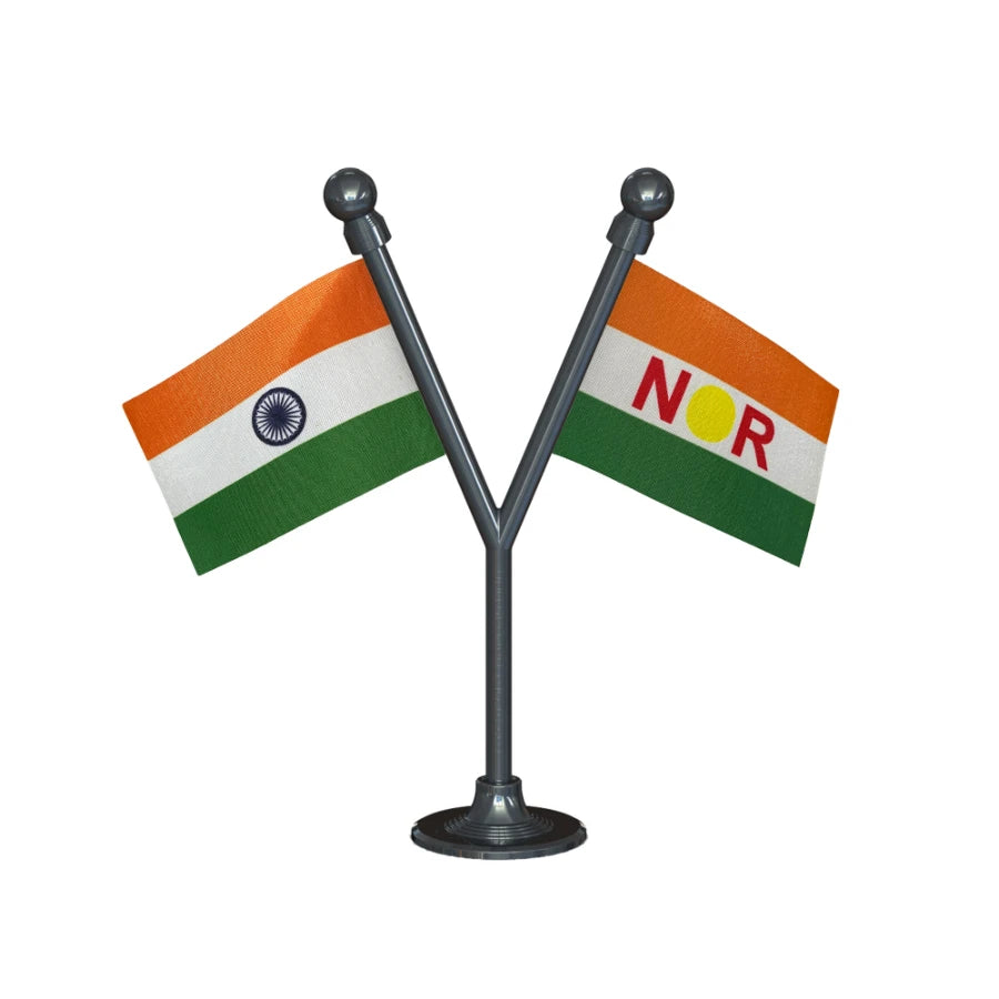 India & AINRC All India N.R. Congress Dual Car Dashboard Flag of 2in x 3in With A Plastic Base
