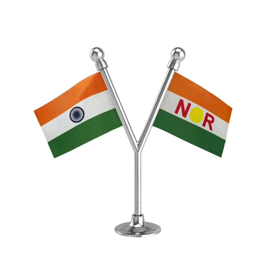 India & AINRC All India N.R. Congress Dual Car Dashboard Flag of 2in x 3in With A Plastic Base