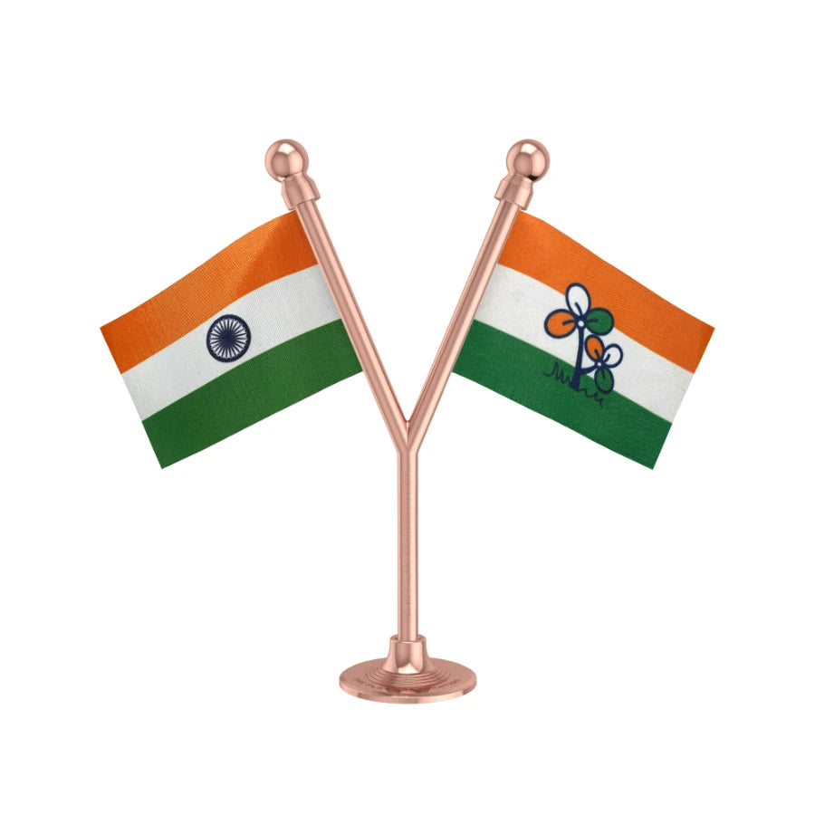 India & AITC or TMC All India Trinamool Congress Dual Car Dashboard Flag of 2in x 3in With A Plastic Base