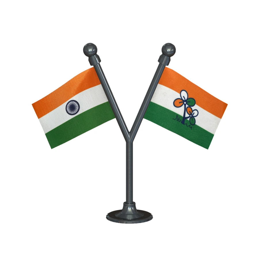 India & AITC or TMC All India Trinamool Congress Dual Car Dashboard Flag of 2in x 3in With A Plastic Base