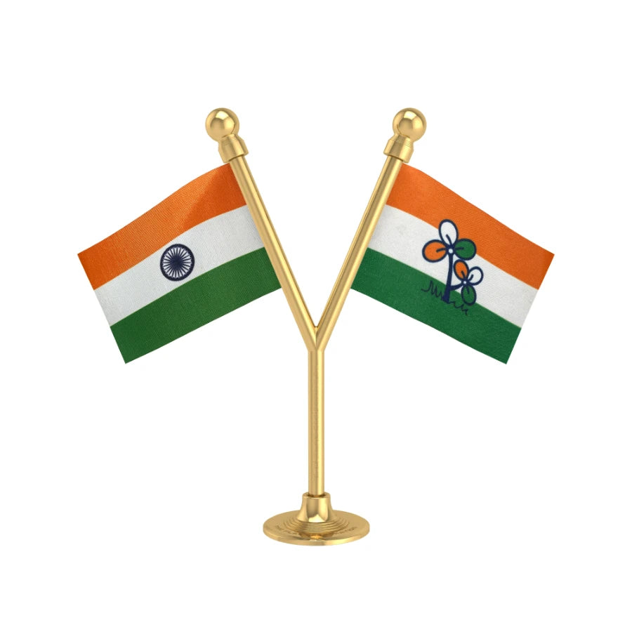 India & AITC or TMC All India Trinamool Congress Dual Car Dashboard Flag of 2in x 3in With A Plastic Base