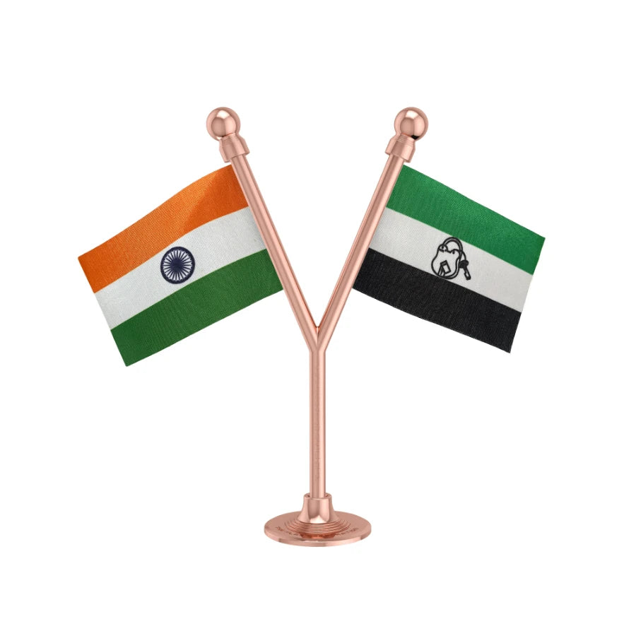 India & AIUDF All India United Democratic Front Dual Car Dashboard Flag of 2in x 3in With A Plastic Base