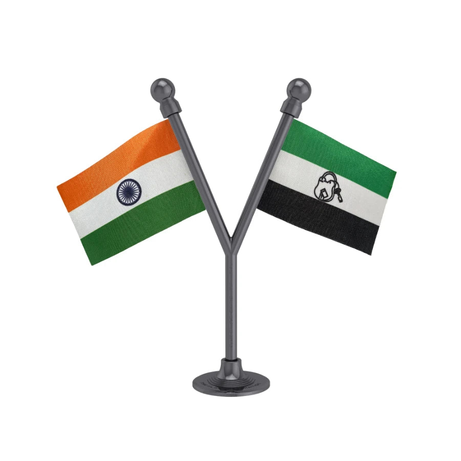 India & AIUDF All India United Democratic Front Dual Car Dashboard Flag of 2in x 3in With A Plastic Base