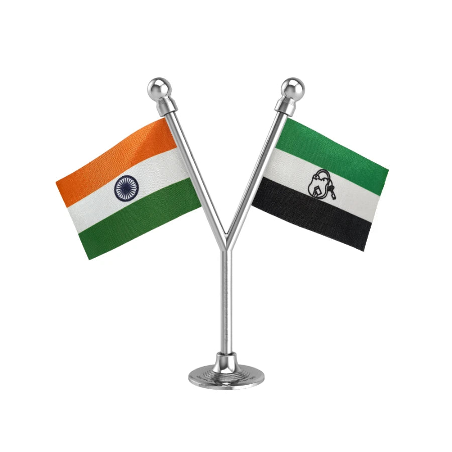 India & AIUDF All India United Democratic Front Dual Car Dashboard Flag of 2in x 3in With A Plastic Base