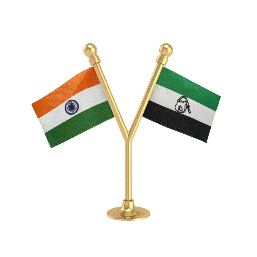 India & AIUDF All India United Democratic Front Dual Car Dashboard Flag of 2in x 3in With A Plastic Base