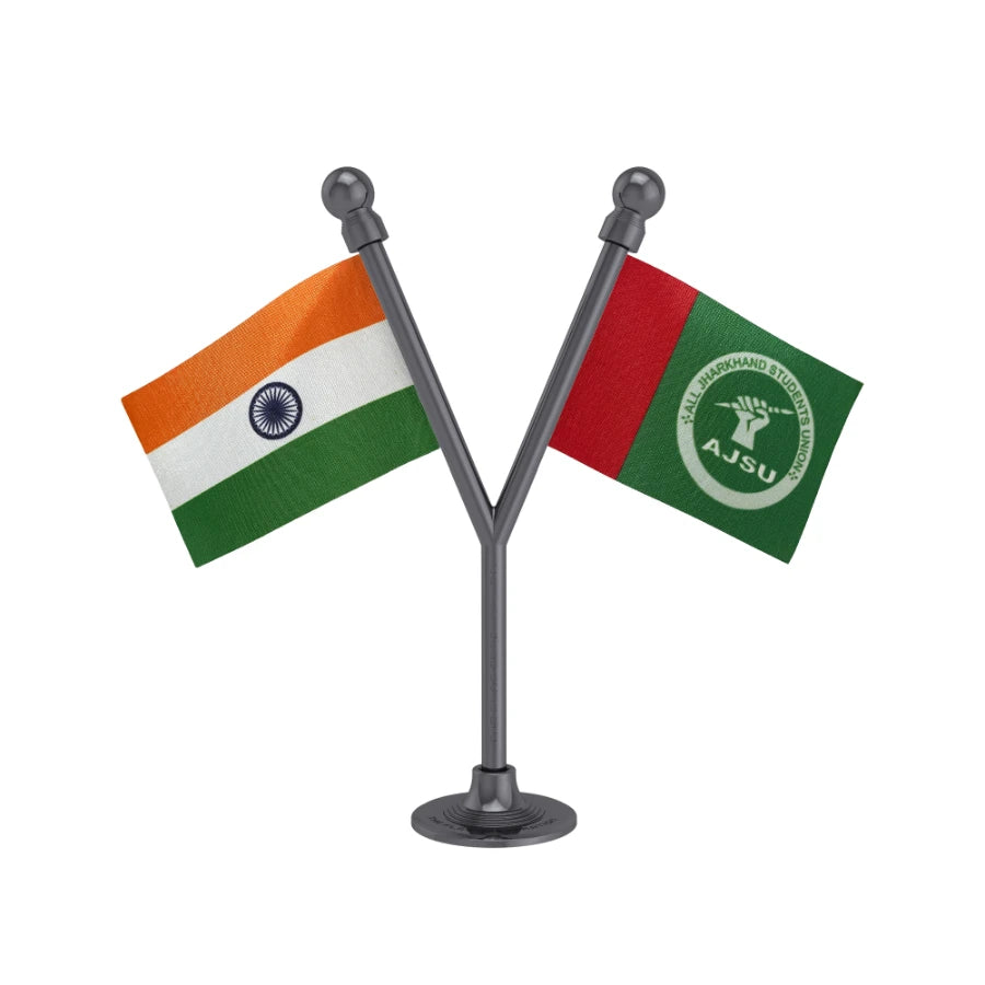 India & AJSU All Jharkhand Students Union Dual Car Dashboard Flag of 2in x 3in With A Plastic Base