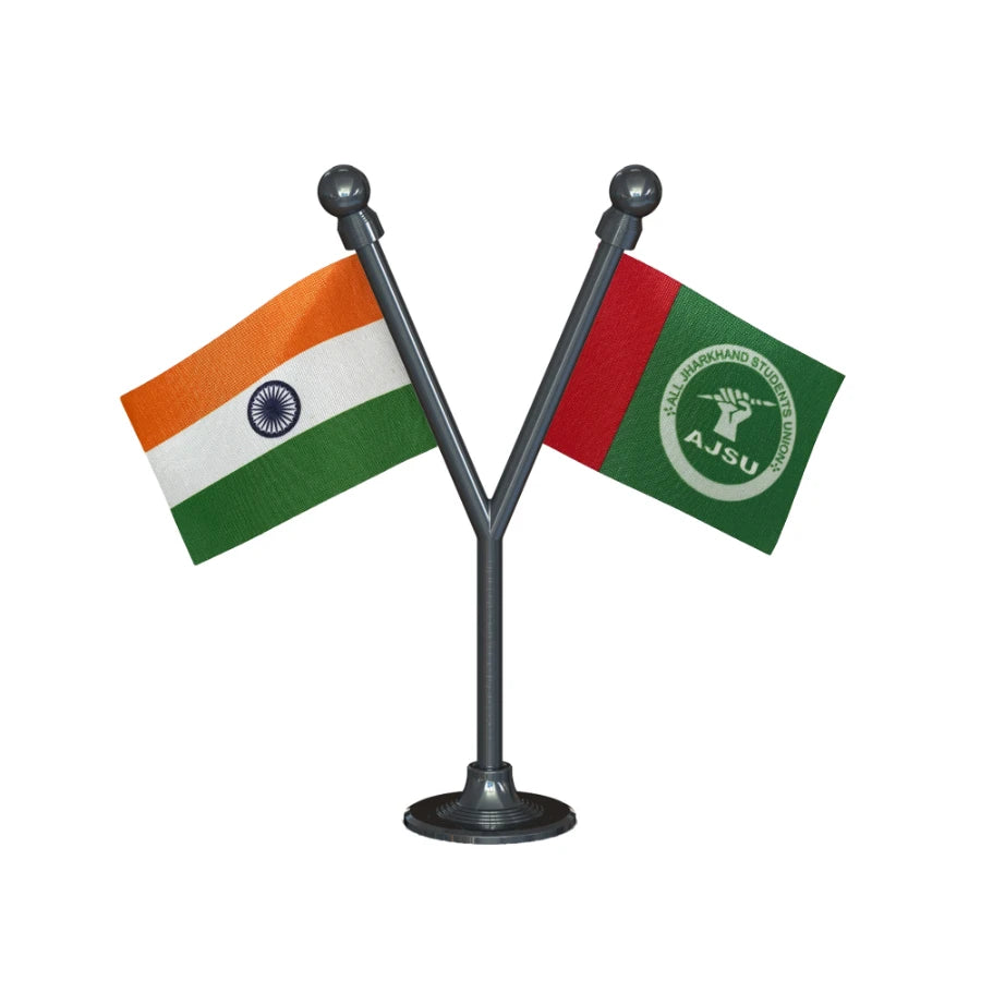 India & AJSU All Jharkhand Students Union Dual Car Dashboard Flag of 2in x 3in With A Plastic Base
