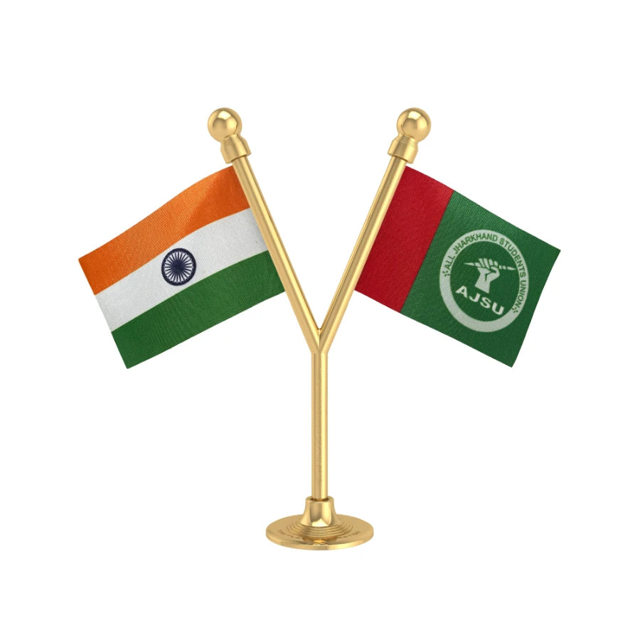 India & AJSU All Jharkhand Students Union Dual Car Dashboard Flag of 2in x 3in With A Plastic Base