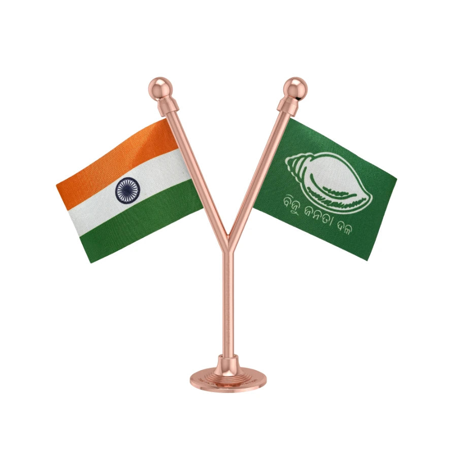 India & BJD Biju Janata Dal Dual Car Dashboard Flag of 2in x 3in With A Plastic Base