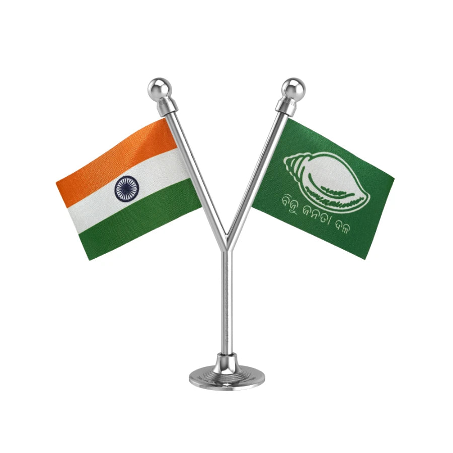 India & BJD Biju Janata Dal Dual Car Dashboard Flag of 2in x 3in With A Plastic Base