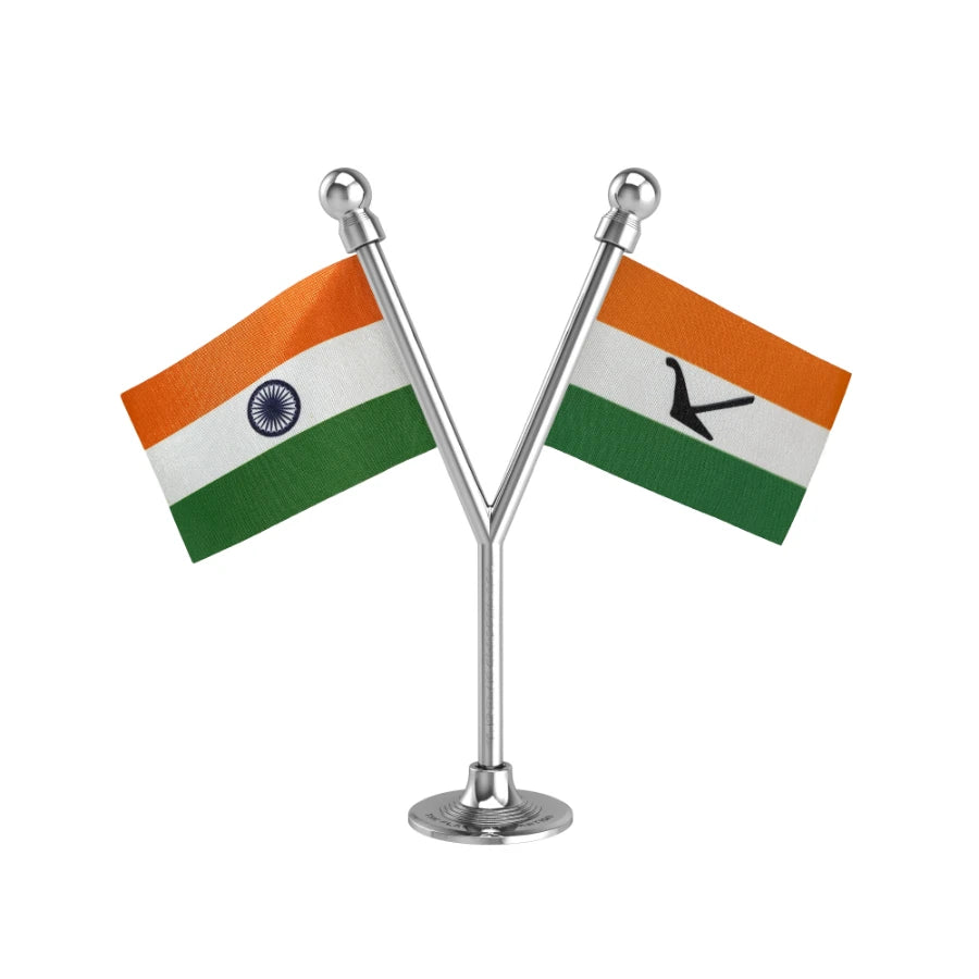 India & BPF Bodoland People's Front Dual Car Dashboard Flag of 2in x 3in With A Plastic Base