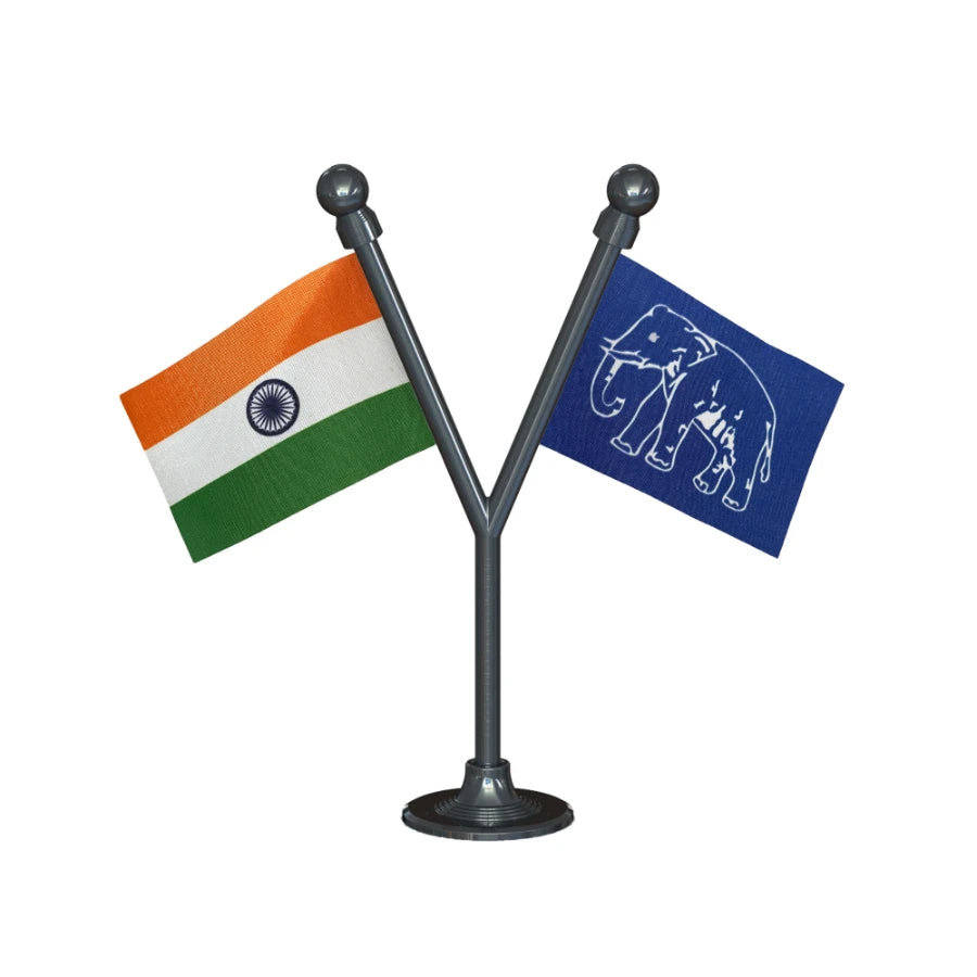 India & BSP Bahujan Samaj Party Dual Car Dashboard Flag of 2in x 3in With A Plastic Base