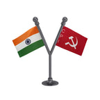 India & CPI Communist Party Dual Car Dashboard Flag of 2in x 3in With A Plastic Base