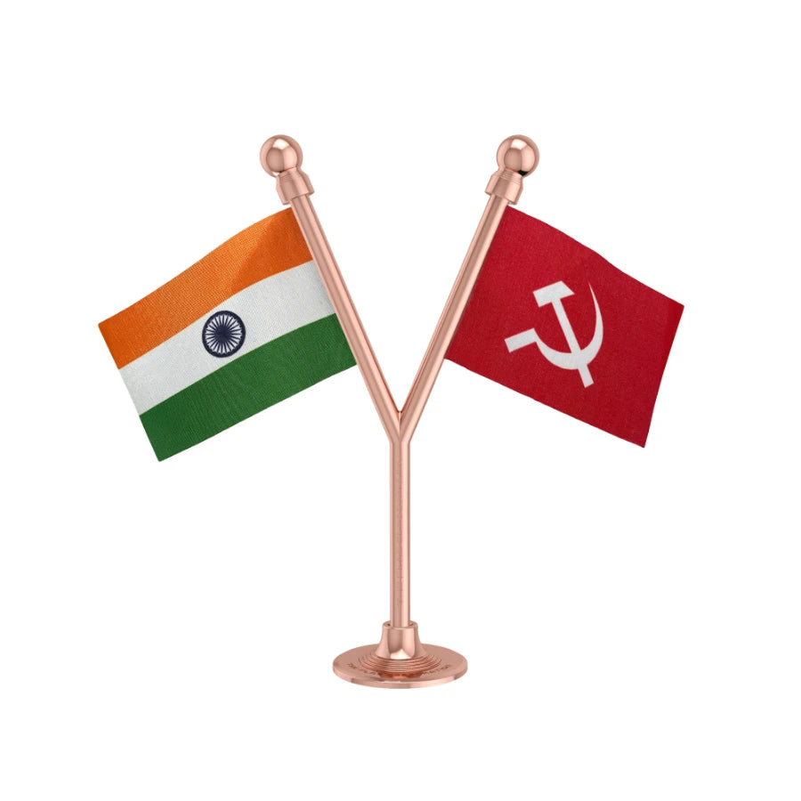 India & CPIM Communist Party Dual Car Dashboard Flag of 2in x 3in With A Plastic Base
