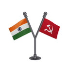 India & CPIM Communist Party Dual Car Dashboard Flag of 2in x 3in With A Plastic Base