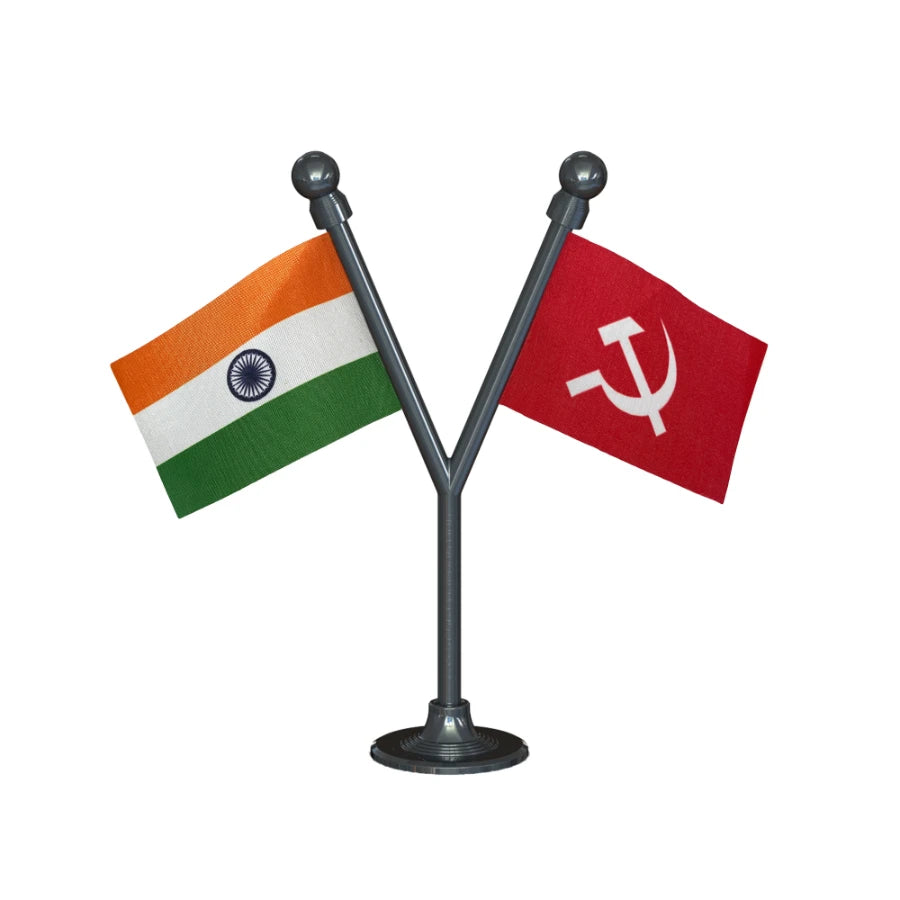 India & CPIM Communist Party Dual Car Dashboard Flag of 2in x 3in With A Plastic Base