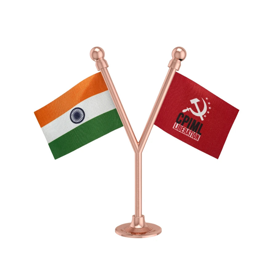 India & CPIML Communist Party of India Marxist–Leninist Liberation Dual Car Dashboard Flag of 2in x 3in With A Plastic Base