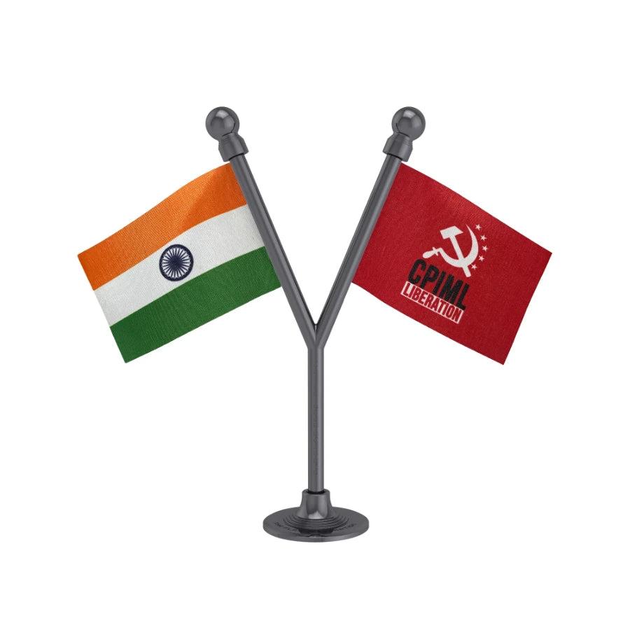 India & CPIML Communist Party of India Marxist–Leninist Liberation Dual Car Dashboard Flag of 2in x 3in With A Plastic Base