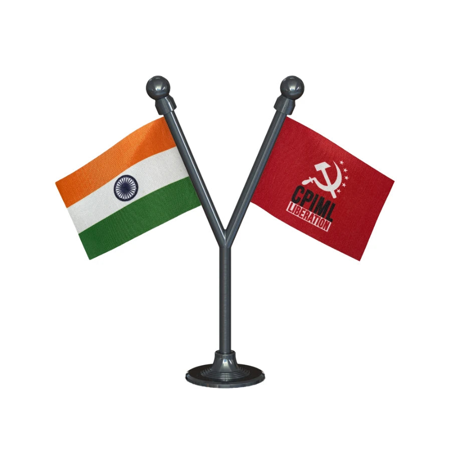 India & CPIML Communist Party of India Marxist–Leninist Liberation Dual Car Dashboard Flag of 2in x 3in With A Plastic Base