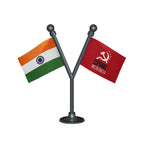India & CPIML Communist Party of India Marxist–Leninist Liberation Dual Car Dashboard Flag of 2in x 3in With A Plastic Base