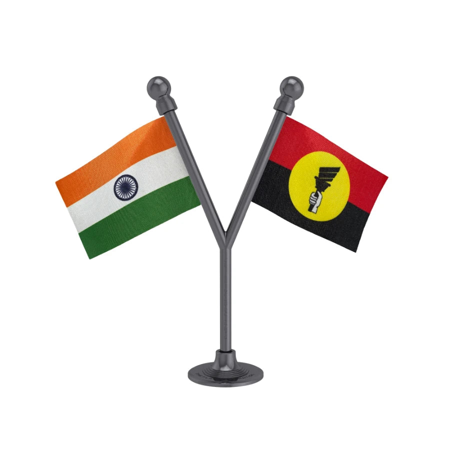 India & DMDK Desiya Murpokku Dravida Kazhagam Dual Car Dashboard Flag of 2in x 3in With A Plastic Base