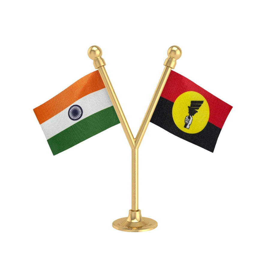 India & DMDK Desiya Murpokku Dravida Kazhagam Dual Car Dashboard Flag of 2in x 3in With A Plastic Base