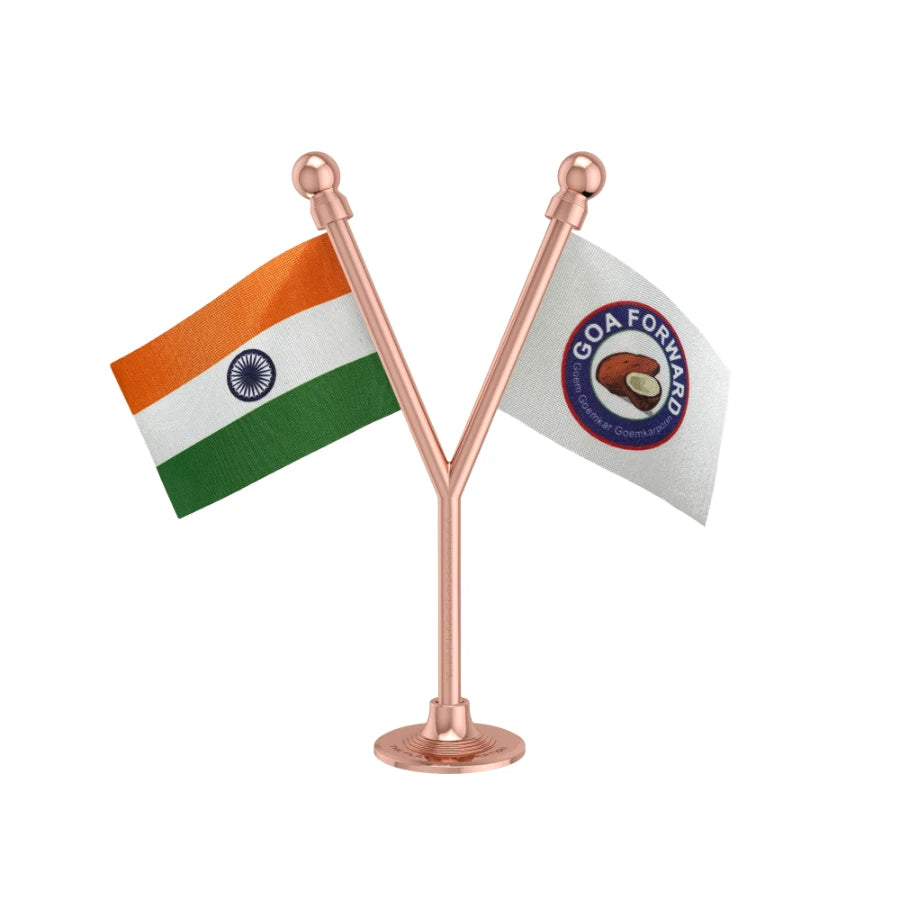 India & GFP Goa Forward Party Dual Car Dashboard Flag of 2in x 3in With A Plastic Base