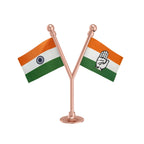 India & INC Indian National Congress Dual Car Dashboard Flag of 2in x 3in With A Plastic Base