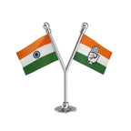 India & INC Indian National Congress Dual Car Dashboard Flag of 2in x 3in With A Plastic Base