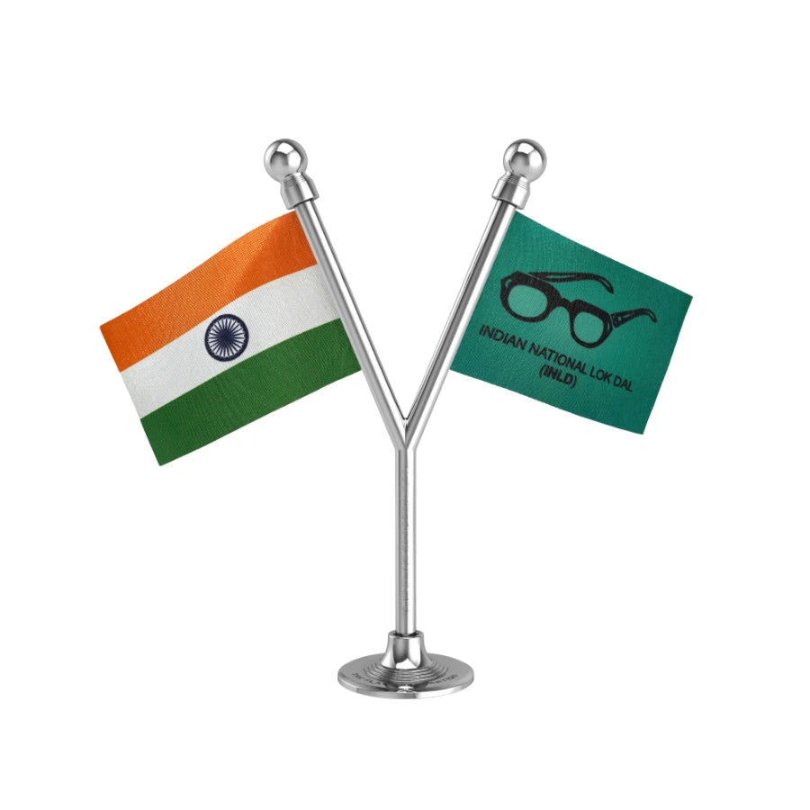 India & INLD Indian National Lok Dal Dual Car Dashboard Flag of 2in x 3in With A Plastic Base