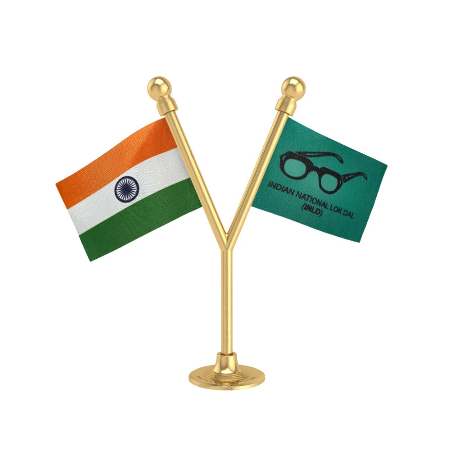India & INLD Indian National Lok Dal Dual Car Dashboard Flag of 2in x 3in With A Plastic Base