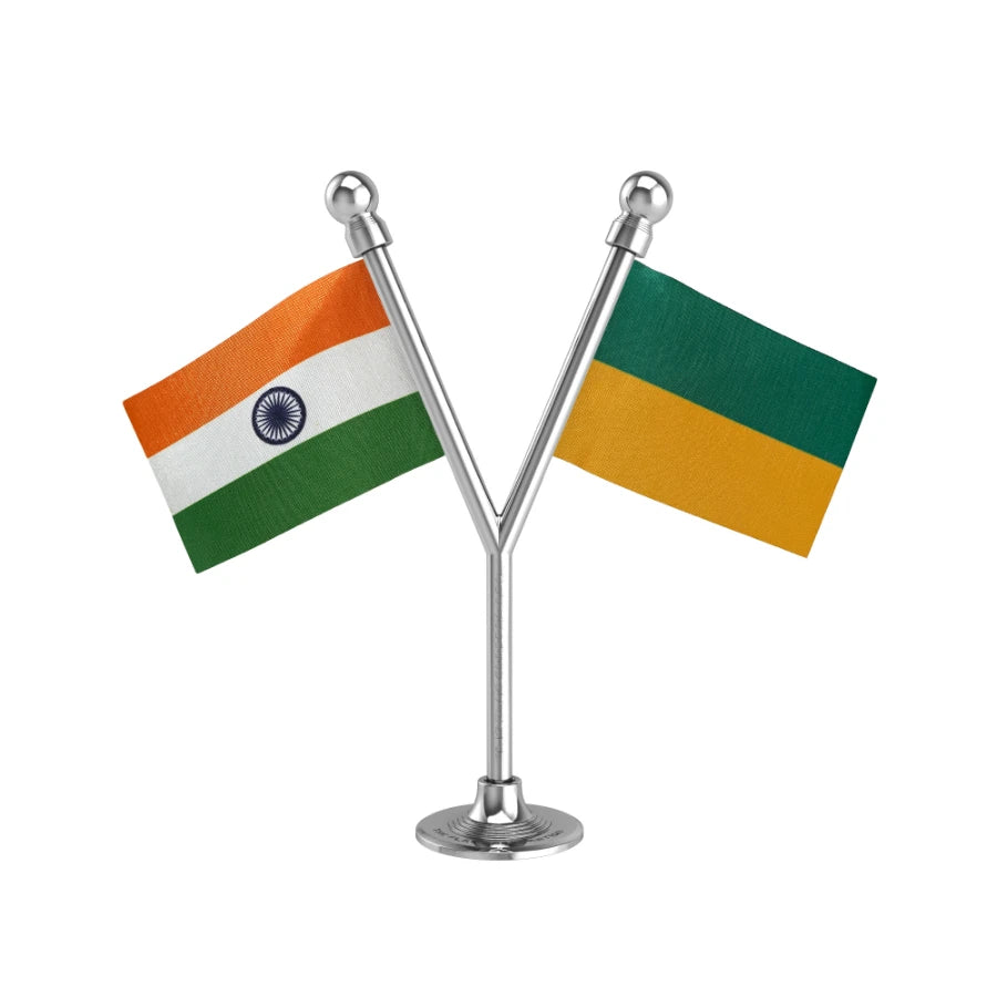 India & IPFT Indigenous People's Front of Tripura Dual Car Dashboard Flag of 2in x 3in With A Plastic Base