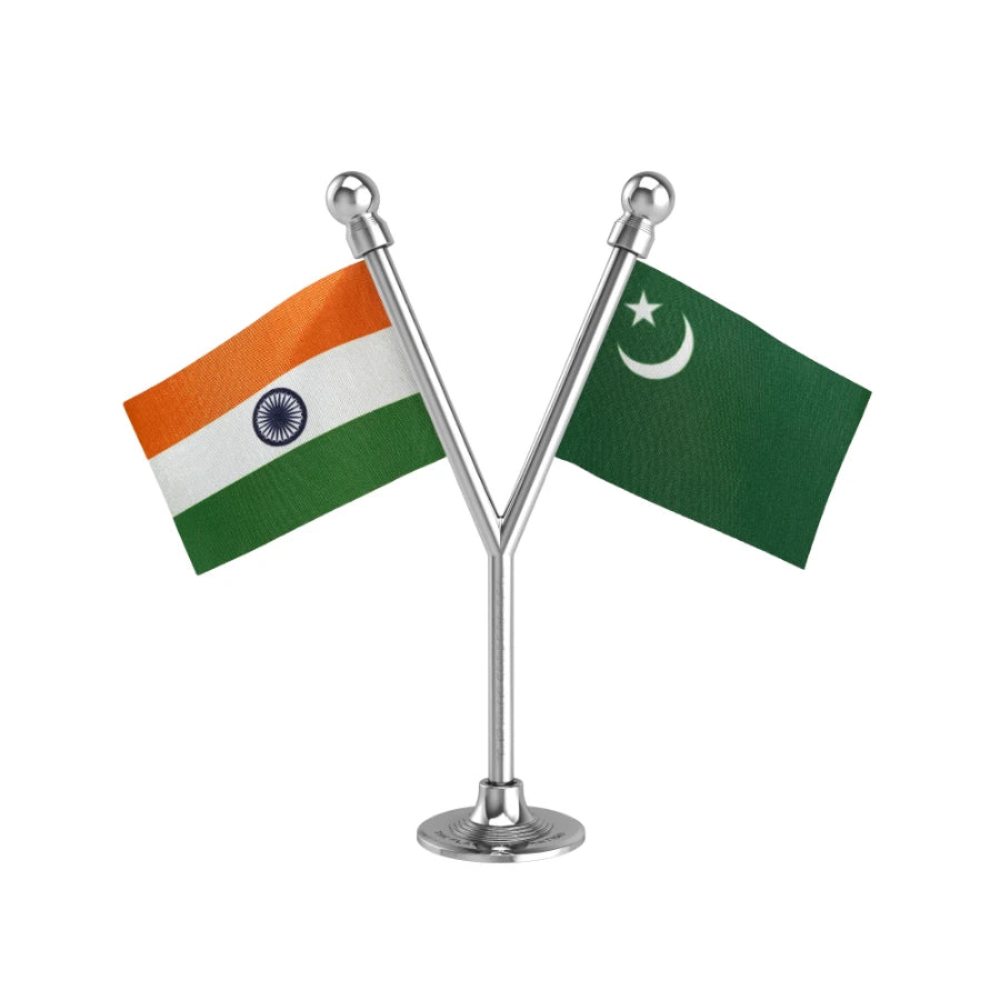 India & IUML Indian Union Muslim League Dual Car Dashboard Flag of 2in x 3in With A Plastic Base