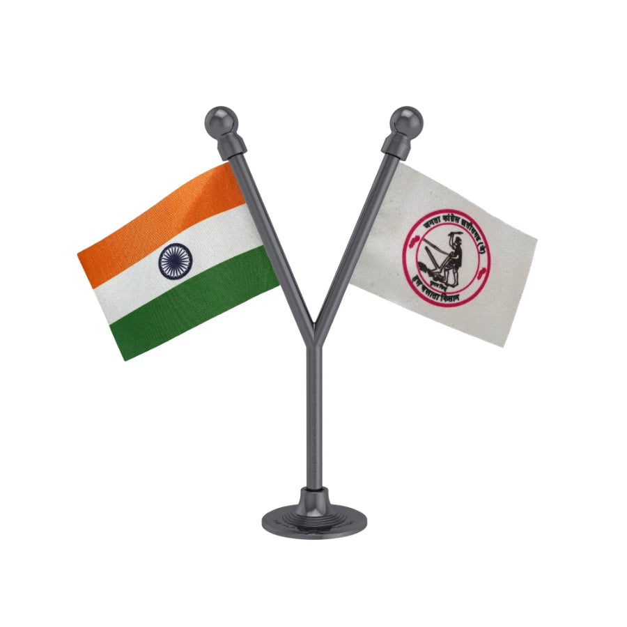 India & JCC Janta Congress Chhattisgarh Dual Car Dashboard Flag of 2in x 3in With A Plastic Base
