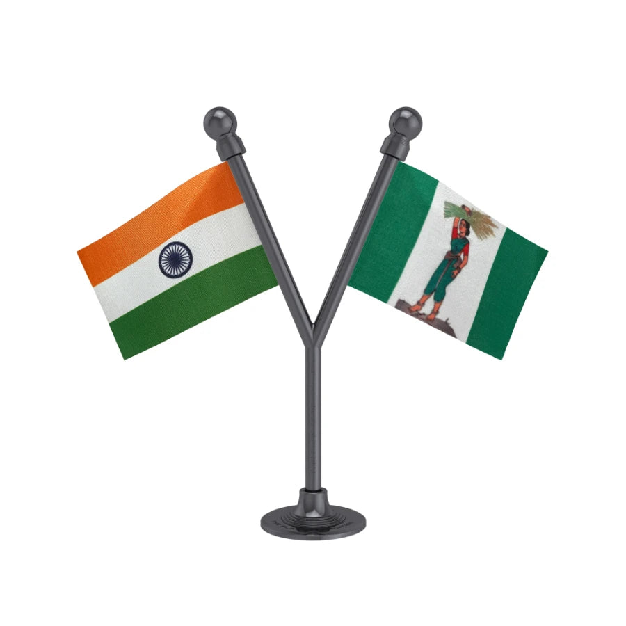 India & JDS Janata Dal Secular Dual Car Dashboard Flag of 2in x 3in With A Plastic Base