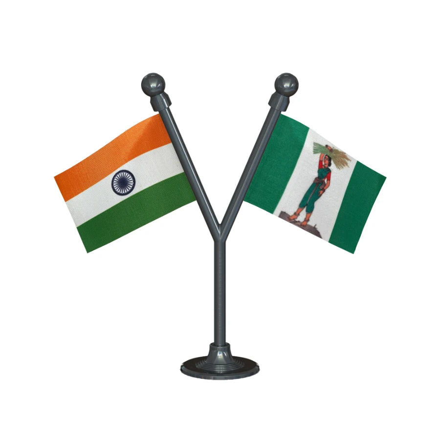 India & JDS Janata Dal Secular Dual Car Dashboard Flag of 2in x 3in With A Plastic Base
