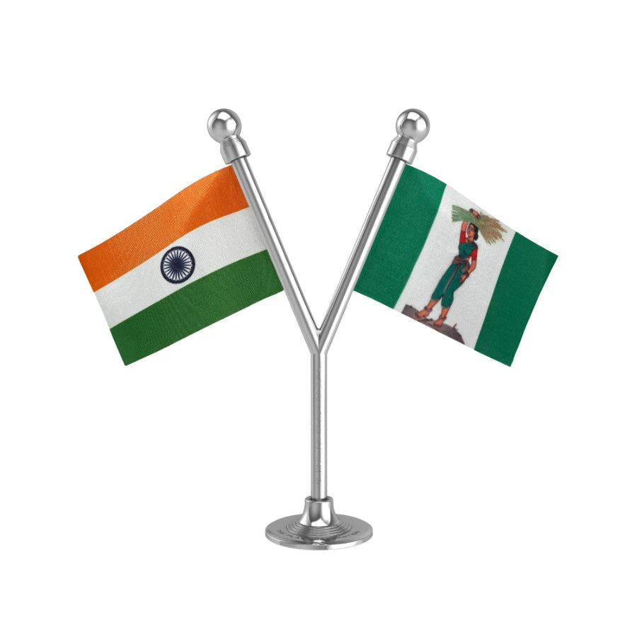 India & JDS Janata Dal Secular Dual Car Dashboard Flag of 2in x 3in With A Plastic Base