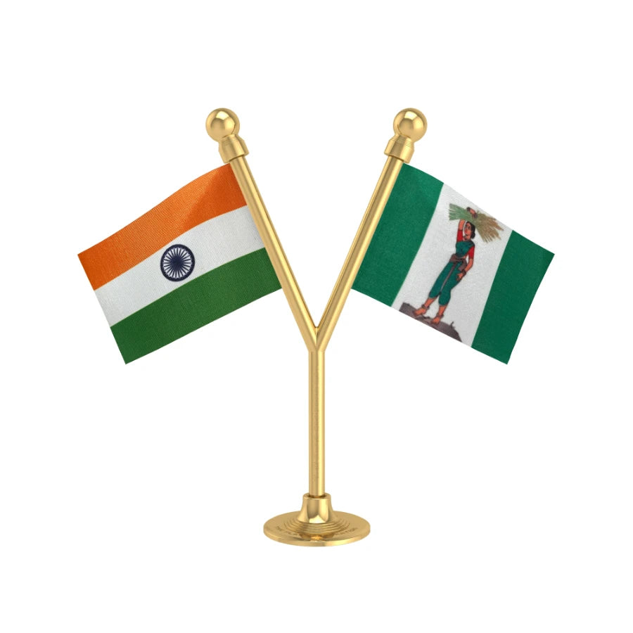 India & JDS Janata Dal Secular Dual Car Dashboard Flag of 2in x 3in With A Plastic Base