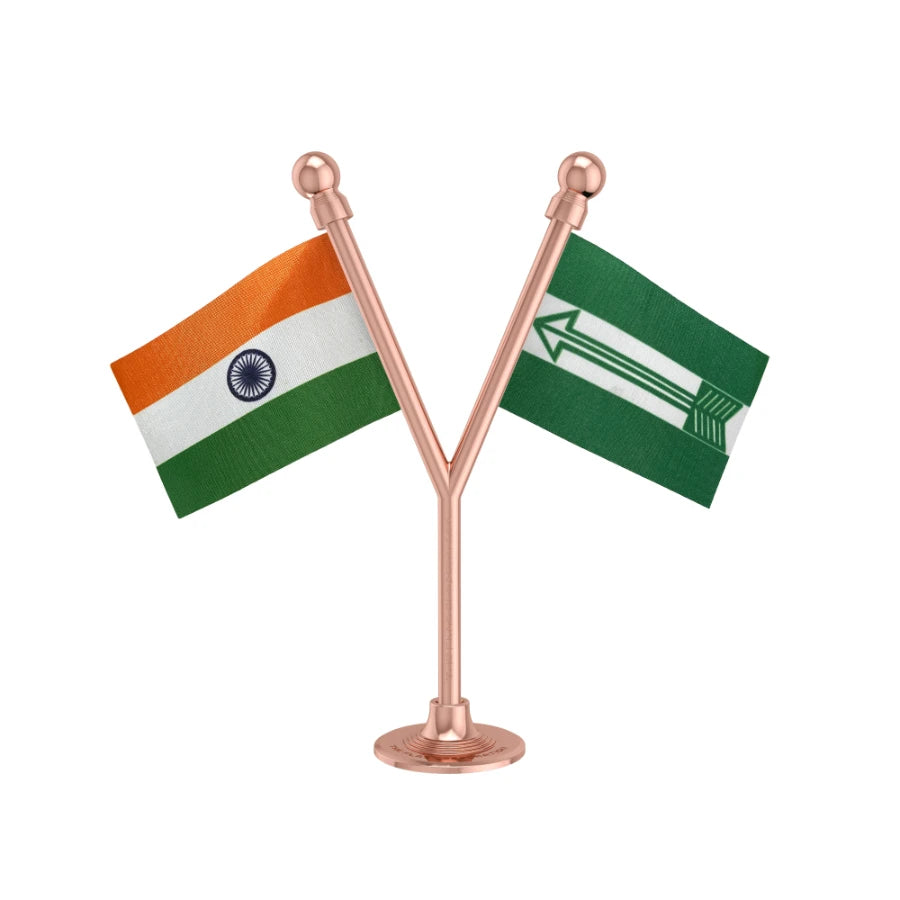 India & JDU Janata Dal United Dual Car Dashboard Flag of 2in x 3in With A Plastic Base