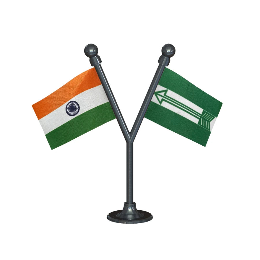 India & JDU Janata Dal United Dual Car Dashboard Flag of 2in x 3in With A Plastic Base