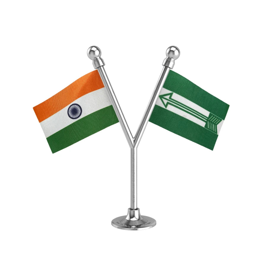India & JDU Janata Dal United Dual Car Dashboard Flag of 2in x 3in With A Plastic Base