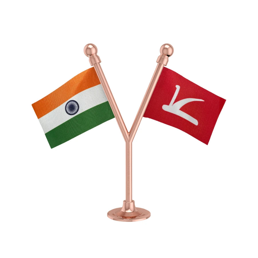 India & JKNC Jammu & Kashmir National Conference Dual Car Dashboard Flag of 2in x 3in With A Plastic Base
