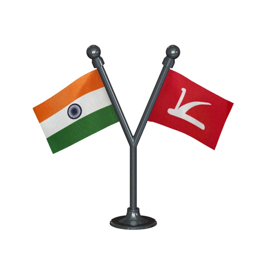 India & JKNC Jammu & Kashmir National Conference Dual Car Dashboard Flag of 2in x 3in With A Plastic Base