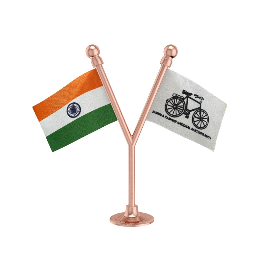 India & JKNPP Jammu and Kashmir National Panthers Party Dual Car Dashboard Flag of 2in x 3in With A Plastic Base