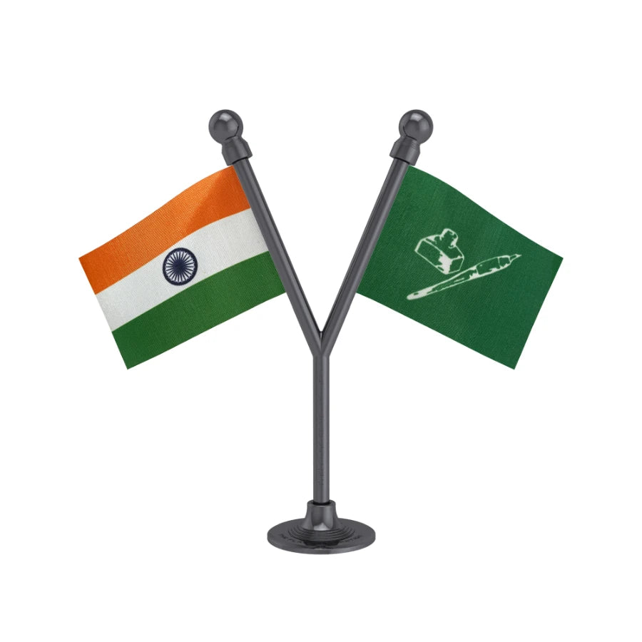 India & JKPDP Jammu & Kashmir People's Democratic Party Dual Car Dashboard Flag of 2in x 3in With A Plastic Base