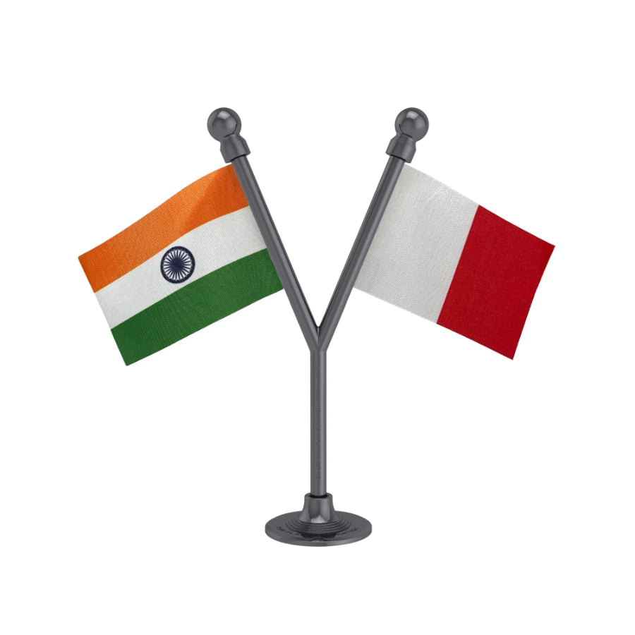 India & Kerala Congress (M) Dual Car Dashboard Flag of 2in x 3in With A Plastic Base