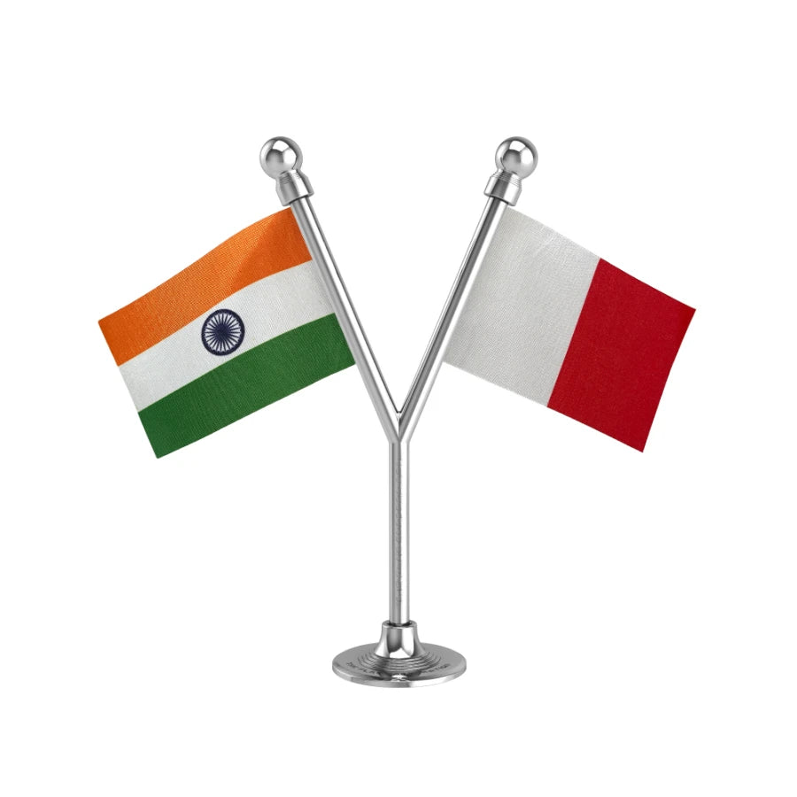 India & Kerala Congress (M) Dual Car Dashboard Flag of 2in x 3in With A Plastic Base