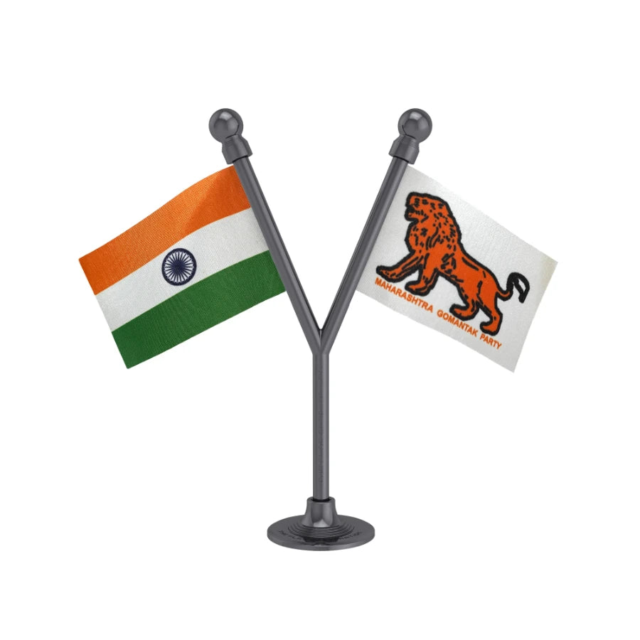 India & MGP Maharashtrawadi Gomantak Party Dual Car Dashboard Flag of 2in x 3in With A Plastic Base